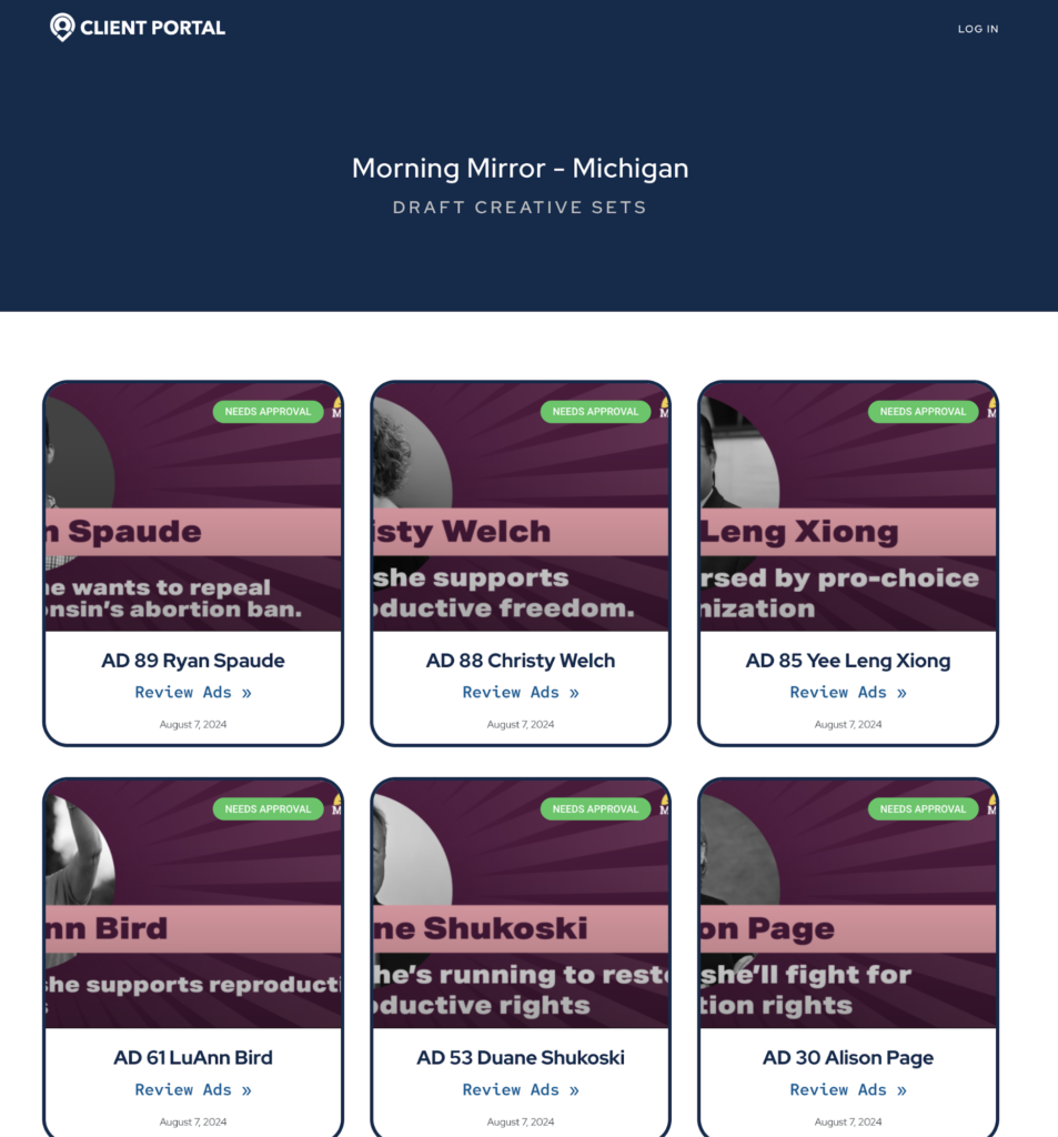 SBDigital's client portal for Morning Mirror – Michigan.