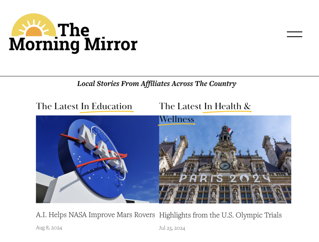 The Morning Mirror homepage on August 9, 2024.