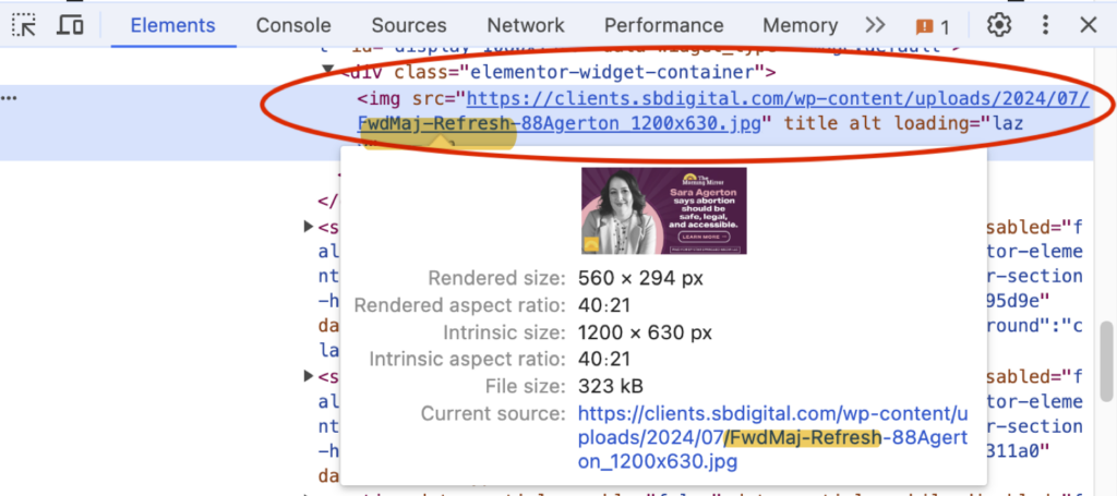 Source code for a Morning Mirror ad exposing an abbreviated reference to Forward Majority.